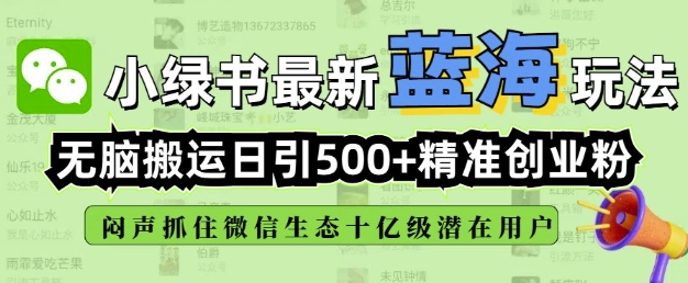 小绿书无脑搬运引流，全自动日引500精准创业粉，微信生态内又一个闷声发财的机会-买得值资源库