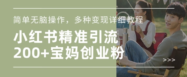 小红书混剪日引200+宝妈创业粉，简单无脑操作，多种变现详细教程-买得值资源库