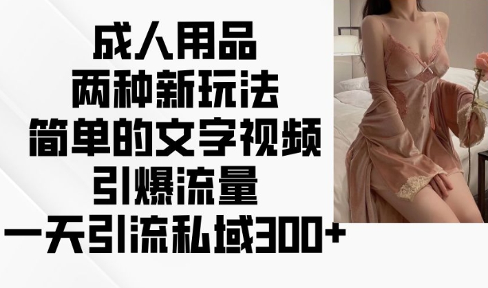 成人用品两种新玩法，简单的文字视频引爆流量，一天引流私域300+-买得值资源库