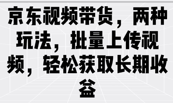 京东视频带货，两种玩法，批量上传视频，轻松获取长期收益-买得值资源库