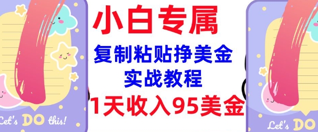 复制粘贴挣美金，0门槛，1天收入95美刀，3分钟学会，内部教程(首次公开)-买得值资源库