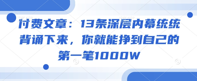 付费文章：13条深层内幕统统背诵下来，你就能挣到自己的第一笔1000W-买得值资源库