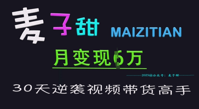 麦子甜30天逆袭视频带货高手，单月变现6W加特训营-买得值资源库