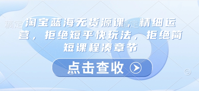 淘宝蓝海无货源课，精细运营，拒绝短平快玩法，拒绝简短课程凑章节-买得值资源库